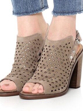 rag & bone Taupe Perforated Open-Toe Block Heel Sandals
